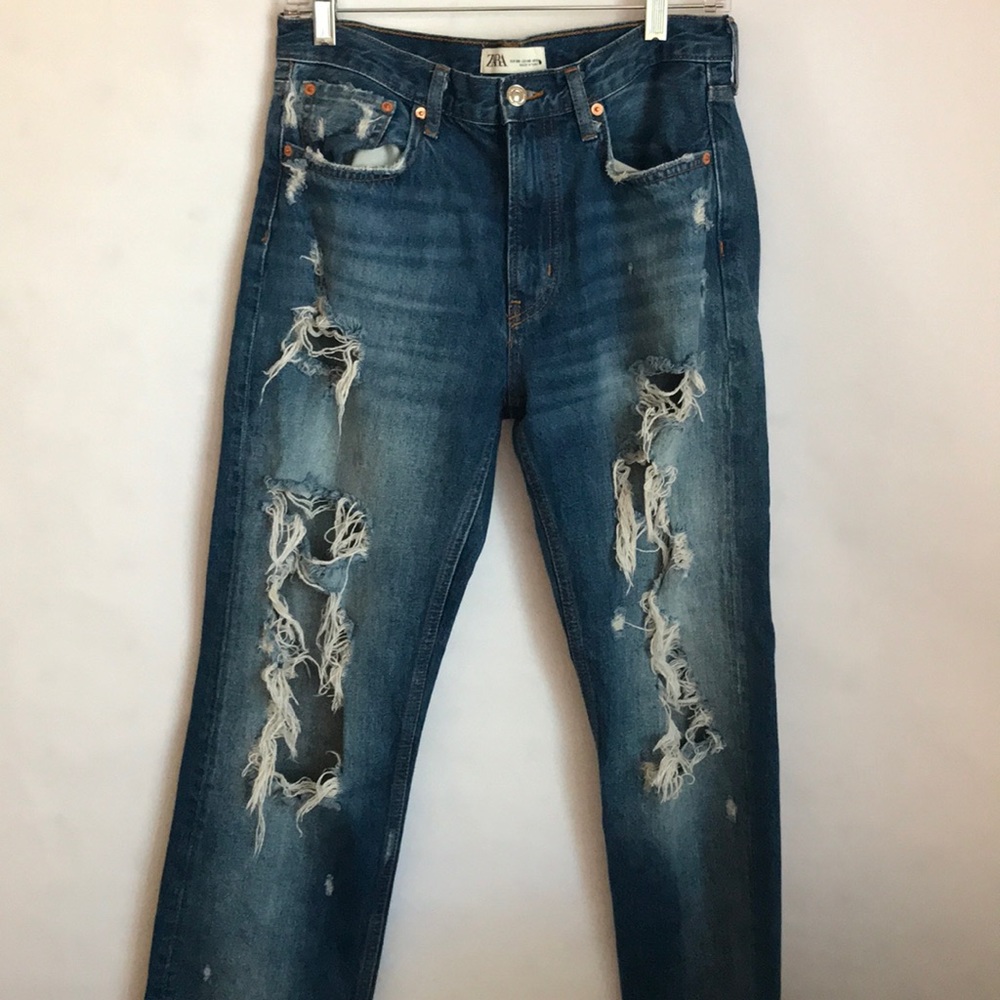 Zara High Waist Destroyed Boyfriend Jeans